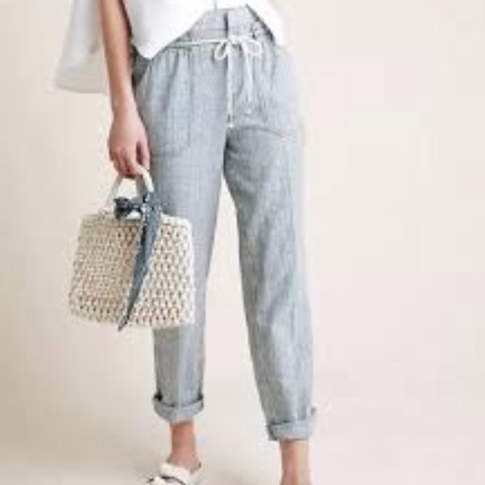 Anthropologie Beachy Seashore Striped Linen Blend Pants XL